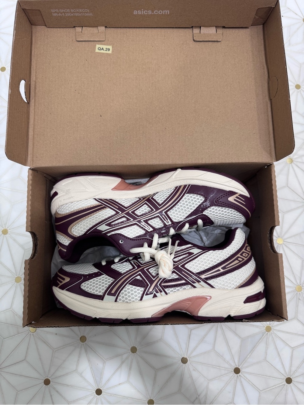 ASICS Women's Athletic Sneakers in Burgundy and Cream with Pink Accent